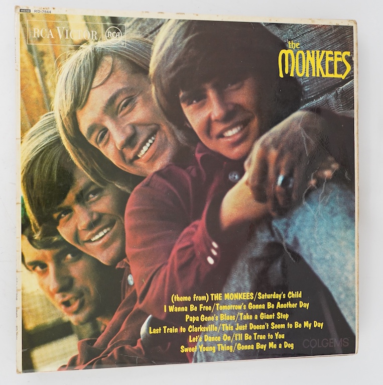 Twenty-one LP record albums by The Monkees and The Moody Blues; Thirteen The Monkees Lips including; The Monkees, Headquarters, Instant Replay, The Birds The Bees and The Monkees, Pisces Aquarius Capricorn & Jones Ltd.,